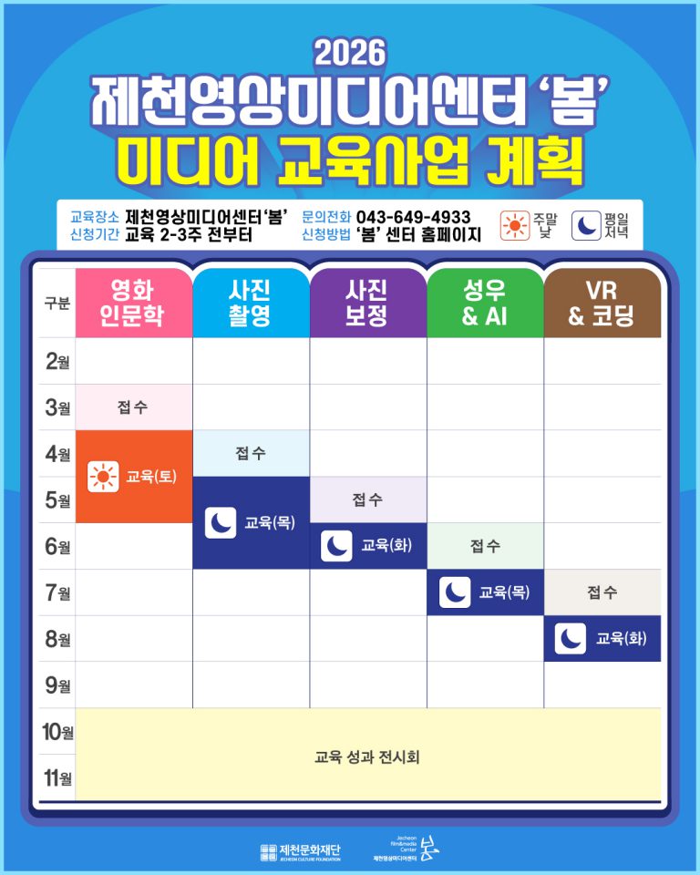 2026년 제천영상미디어센터 ‘봄’ 미디어 교육일정 공개